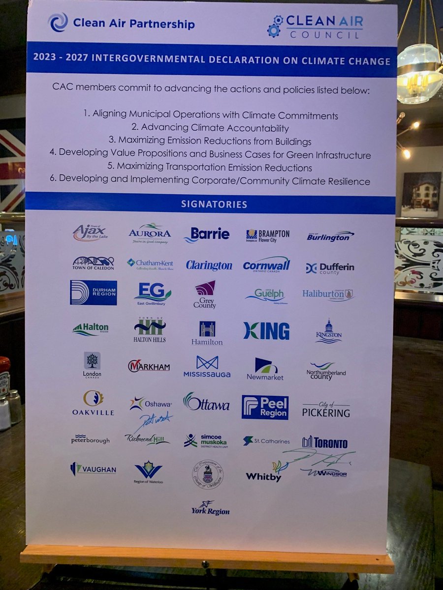 I'm at the Clean Air Council Event with many of my municipal colleagues. On behalf of the City of Richmond Hill, I'm happy to sign the 2023-2027 Intergovernmental Declaration on Climate Change.

The Clean Air Council is a network of 41 municipalities and health units from across