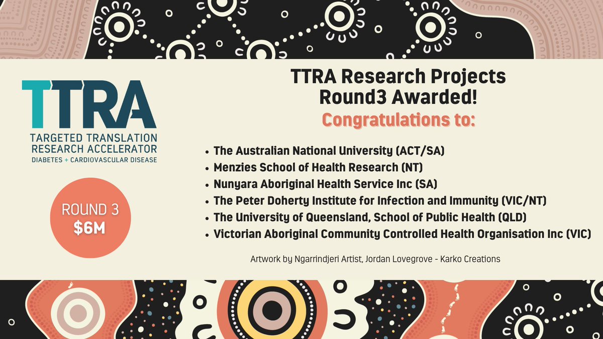 🚨FUNDING NEWS: Thrilled to announce $6M via our TTRA program supported by MRFF for 6 new diabetes &amp; cardiovascular disease projects to benefit Aboriginal and Torres Strait Islander people, announced by <a href="/Mark_Butler_MP/">Mark Butler MP</a> &amp; <a href="/Malarndirri19/">Malarndirri McCarthy</a> today. 🧵1/9  ▶️bit.ly/45MShdu