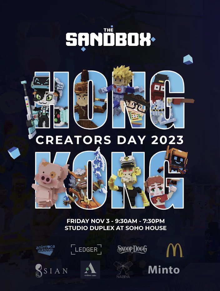 The future of #Web3 creativity is here - #CreatorsDayHK! 🚀

An epic line-up of speakers &amp; panels awaits. 🤩

See the schedule &amp; register for this can't-miss event! 🎟️ lu.ma/thesandboxhkcr…

More below 👇🧵