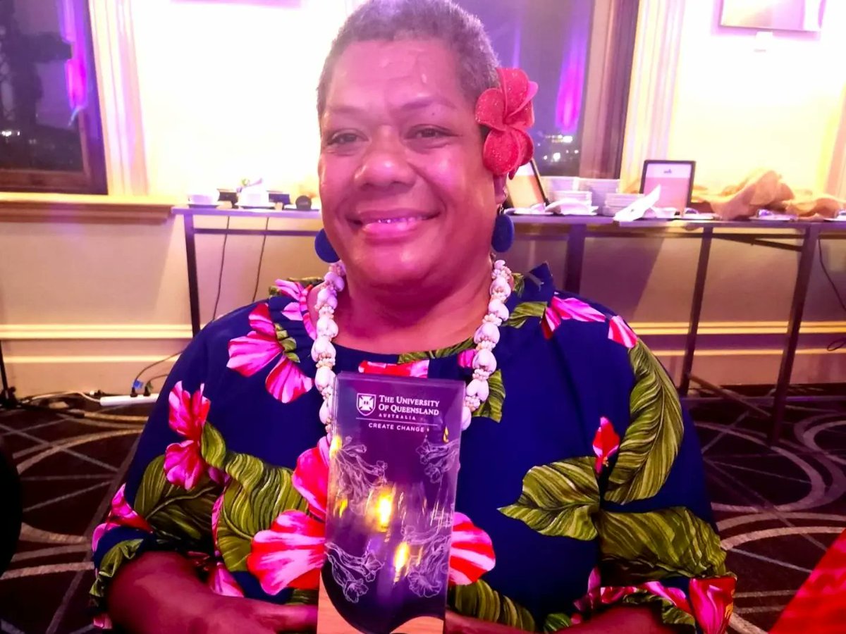 landsfiji's tweet photo. Dr Raijeli Taga, PSLMR, received The University of Queensland’s (UQ) International Alumnus of the Year Award in recognition of her contribution to Pacific Island development, sustainability, gender equality, environmental health and work with Indigenous communities. https://t.co/69iqejATE5