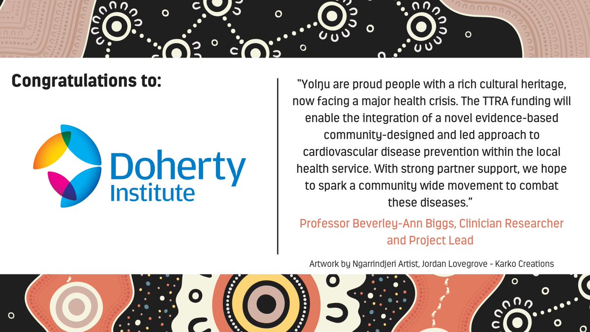 Congratulations to <a href="/TheDohertyInst/">Doherty Institute</a> in VIC, co-designing innovative, culturally adapted methodologies to improve heart health in remote communities in North-East Arnhem Land.🧵5/9  ▶️bit.ly/45MShdu