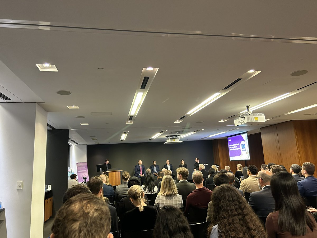 Huge turnout at <a href="/DentonsCanada/">DentonsCanada</a> Toronto office for book launch by @UofTLaw profs <a href="/BAlarie/">Benjamin Alarie</a> and <a href="/AbdiAidid/">Abdi Aidid</a> of their new <a href="/utpress/">University of Toronto Press</a> book “The Legal Singularity” on how AI has potential to change legal services and law (utorontopress.com/9781487529420/…)