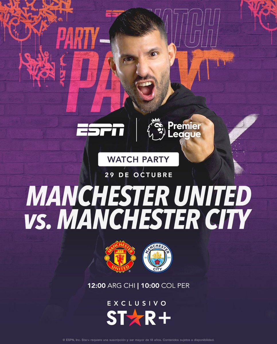 ESPNUruguay's tweet photo. 😍🔥 ¡VUELVE EL WATCH PARTY MÁS FAMOSO! Este #SuperFinde no te pierdas al Kun reaccionando a Barcelona vs. Real Madrid y al clásico de Manchester, EN VIVO Y EN EXCLUSIVA por #StarPlusLA. https://t.co/QIXaEiWq9Q