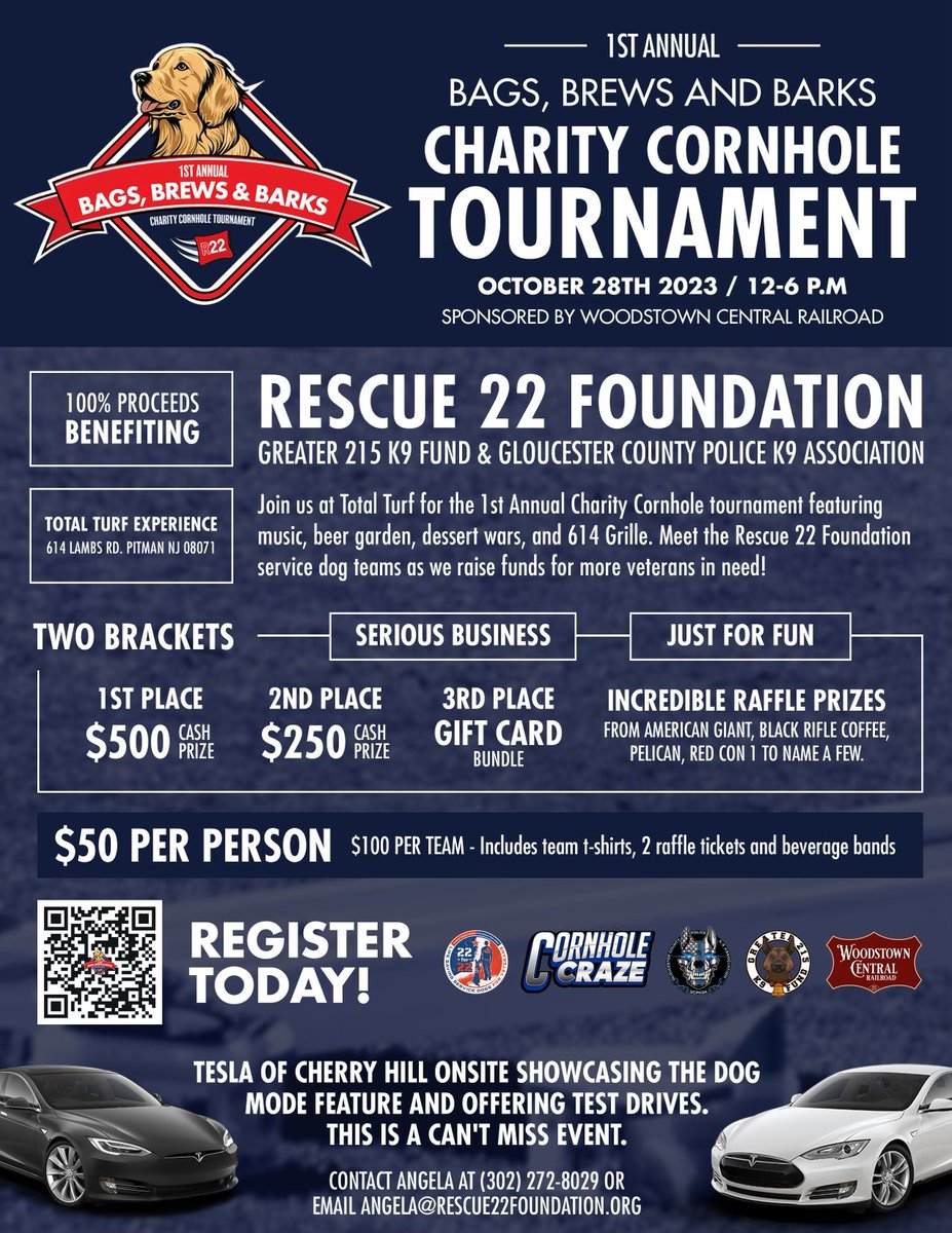 Charity cornhole tournament that benefits Rescue 22 Foundation and the greater 215 K9 fund. Both organizations have been instrumental in supplying canines to @PhillyPolice and numerous law enforcement agencies throughout the tri state area
