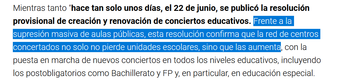 Inversión que se le ha robado a la enseñanza pública para regalársela a sus amiguetes de #laconcertadanosroba