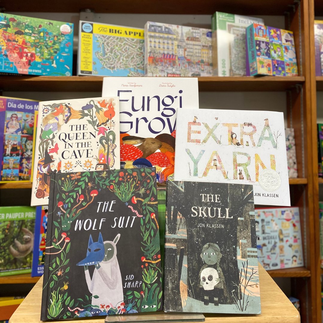 Check out bookseller Katie's staff picks for the week! Her picks include 'The Queen in the Cave,' 'Fungi Grow,' 'Extra Yarn,' 'The Skull' and 'The Wolf Suit.' Her picks include very unique stories that tie together well with their creative illustrations.⁠ ⁠