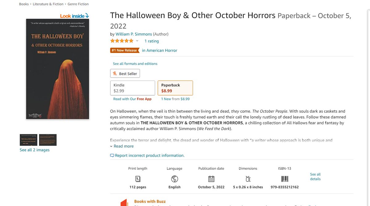 SimmonsOfNight's tweet image. THE HALLOWEEN BOY &amp;amp; OTHER OCTOBER HORRORS debuted as a #1 Amazon bestseller on its birthday in 2022.

And like the wandering dead, it&apos;s returned to haunt THIS October!

Amazon and Barnes &amp;amp; Noble.

#HorrorCommunity #books #ReaderComunity #WritingCommunity #Halloween