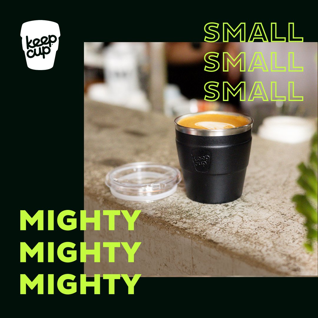 Some things in life are better small. Introducing Quicksip designed for small but strong coffee 💪 Made from vacuum insulated stainless steel with a clear splashproof sipper lid. Available only in our smallest size 6oz/177ml. #keepcup #reusablecup #quicksip #small #mini