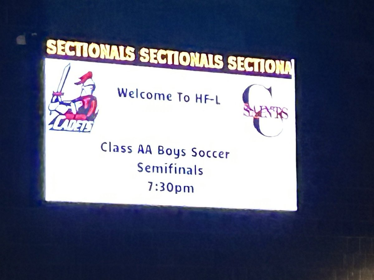 HiltonCadets's tweet photo. Very classy @HFLCSDAthletics. Such a nice welcome as teams and spectators arrive. Thanks for hosting tonight’s semi final contest! #OneLeague #OneSection https://t.co/3mtq2QvdJe