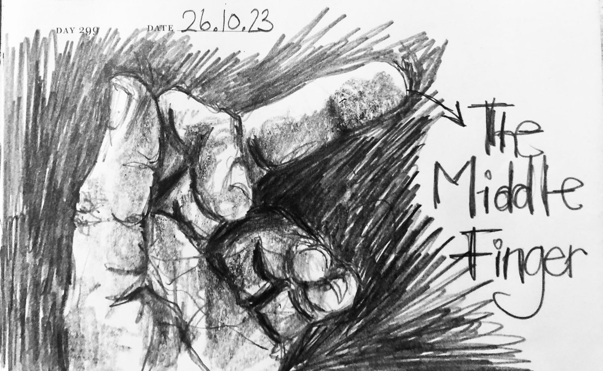 Venster67's tweet photo. One Sketch A Day 26.10.23
‘The Middle Finger’
#themiddlefinger #upyours #onesketchaday #visualdiary #art #illustration #pencilsketch https://t.co/pn006OBdMt