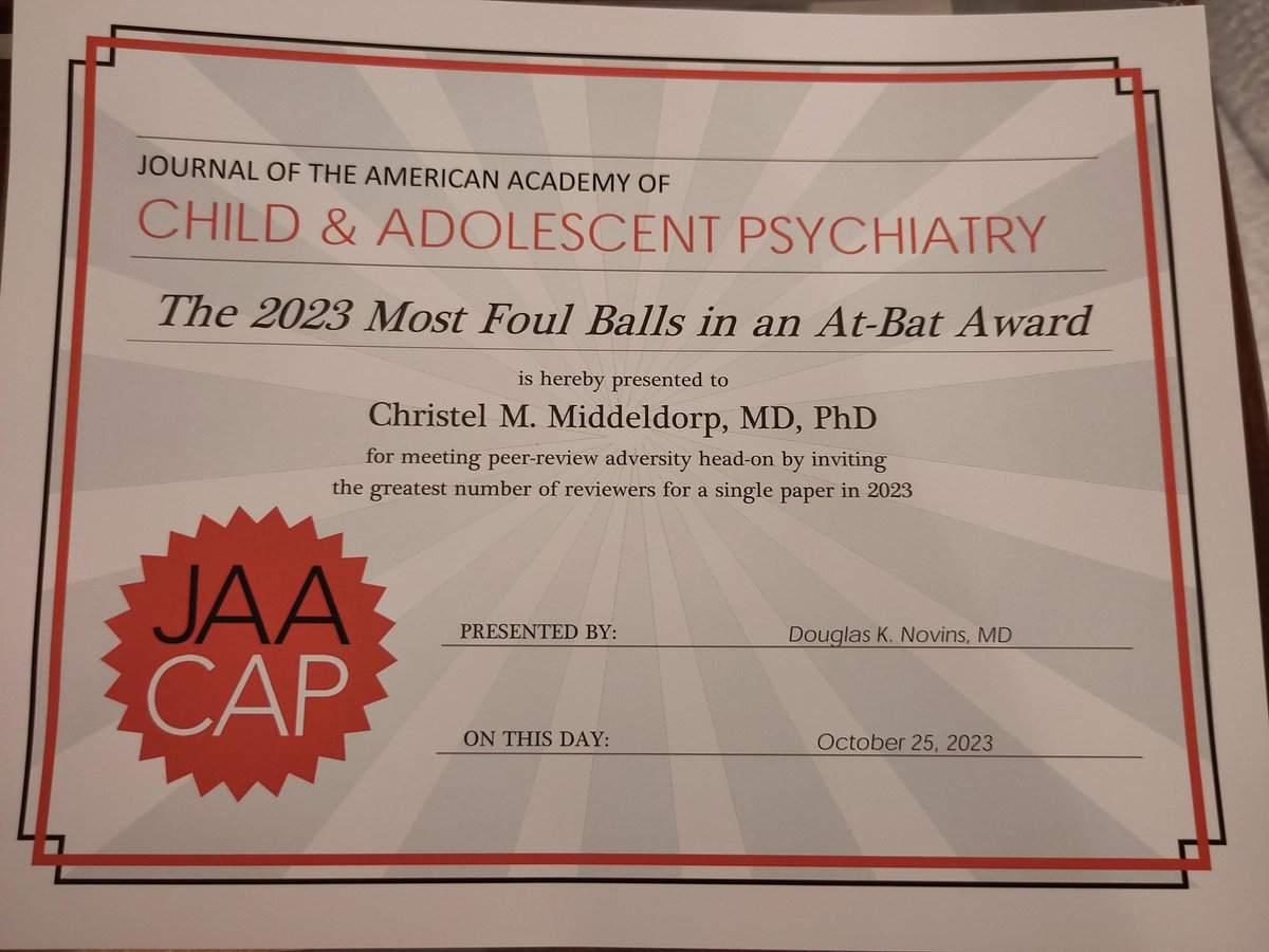 Next time when you get an invite from me to review a paper, just say yes! And also say yes to my @JAACAP and @JAACAPOpen colleagues so that next year they have to come up with another funny award 😀. @childpsychvt @doctorhopemd