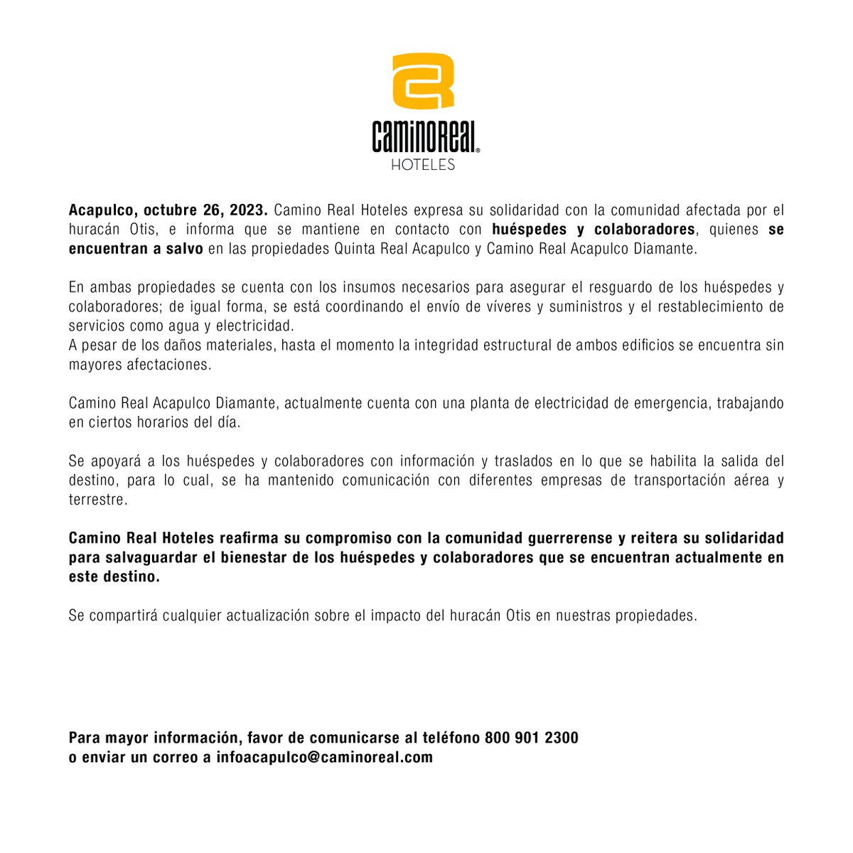 Quinta Real (@quintarealh) on Twitter photo COMUNICADO sobre nuestras propiedades, huéspedes y colaboradores en Acapulco COMUNICADO sobre nuestras propiedades, huéspedes y colaboradores en Acapulco