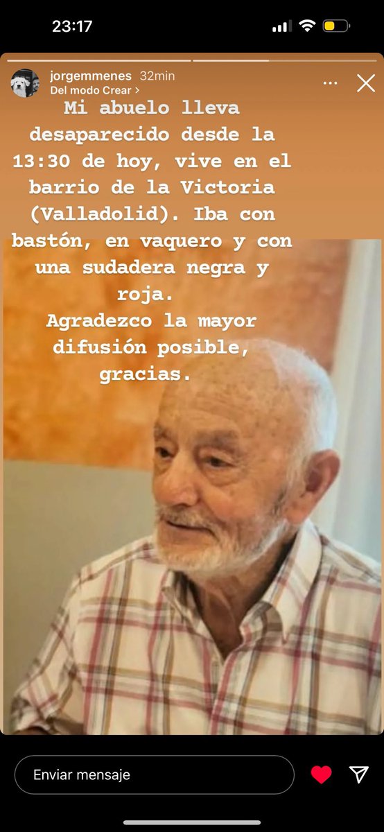 Desaparecido desde las 13:30 en Valladolid. Se pide ayuda.