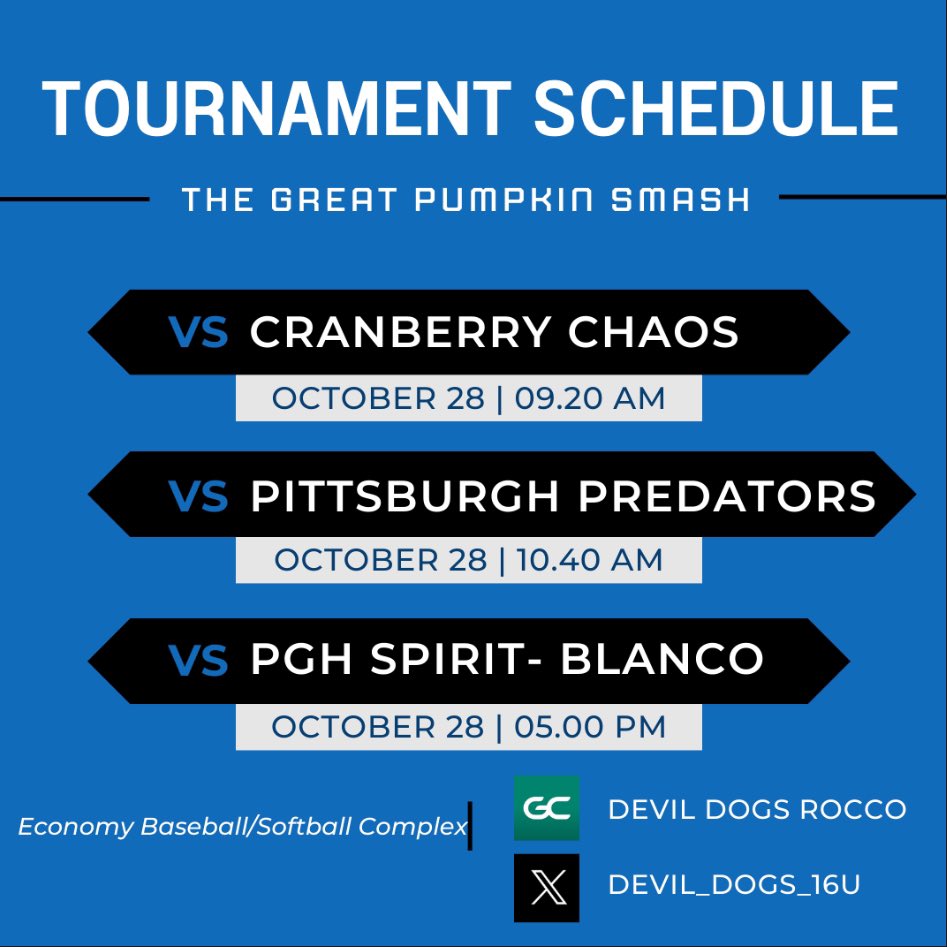 Here is our schedule for this weekend’s tournament in Ambridge, PA!