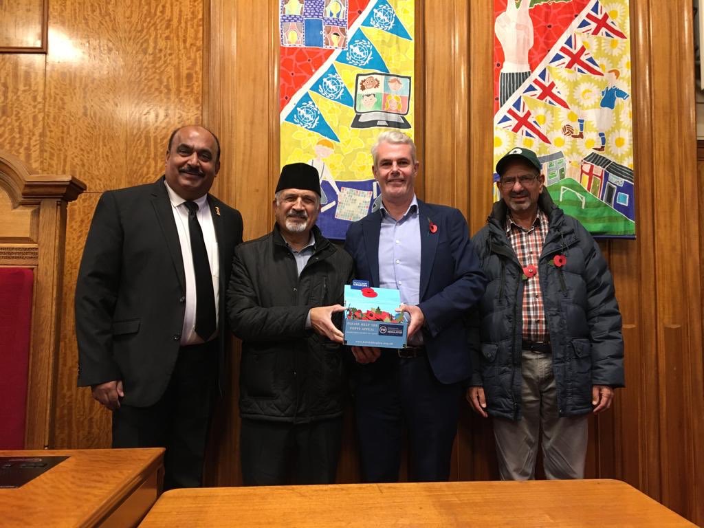 East Region Ahmadiyya Muslim Elders Association members met the deputy leader of Barking & Dagenham council Cllr Dominic Twomey at the Town Hall to launch the 2023 CWFP Poppy Appeal campaign.