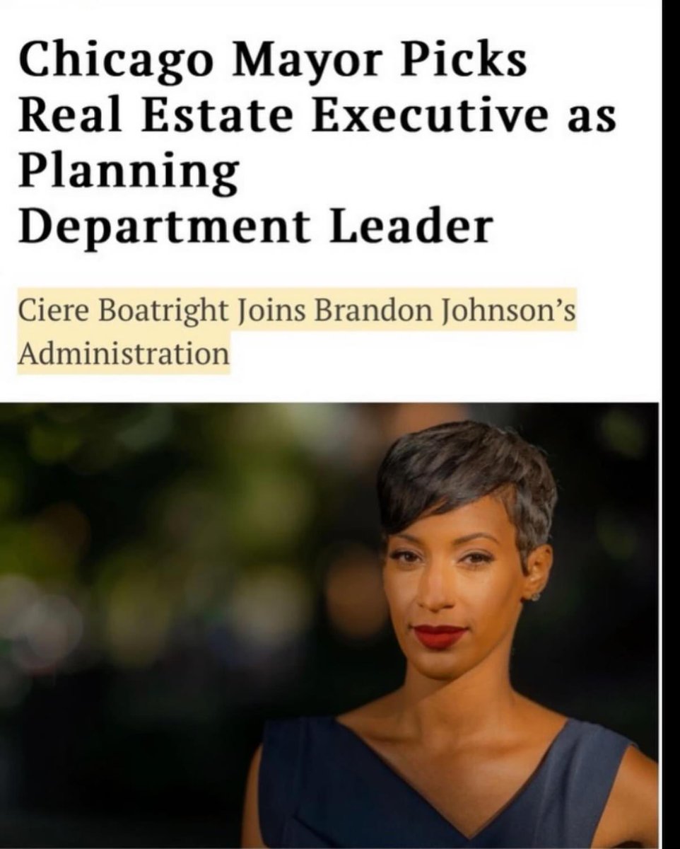 Congratulations to my very talented friend, and now DPD Commissioner Ciere Boatright. Well deserved! “Johnson taps real estate executive to run planning department” chicagobusiness.com/commercial-rea… via <a href="/CrainsChicago/">Crain's Chicago Business</a>