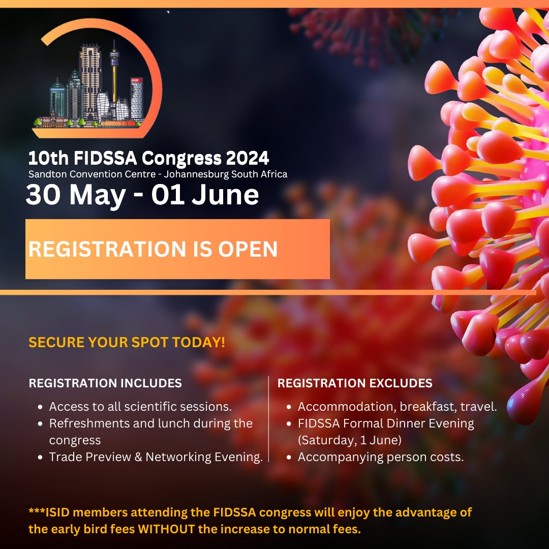 We're excited to announce that registration is now open for the 10th FIDSSA Congress, from May 30th to June 1st, 2024, at the Sandton Convention Centre in Johannesburg. Don't miss the chance to be part of cutting-edge research, insightful discussions & collaborative networking.