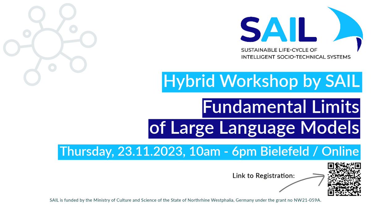 📢SAIL event coming up: On Nov 23, a hybrid workshop on "Fundamental Limits of #LargeLanguageModels" will take place. The program will contain a series of invited talks by esteemed researchers around the world.🤩👏 
➡️Further information &amp; registration: sites.google.com/view/sail-ws-l…