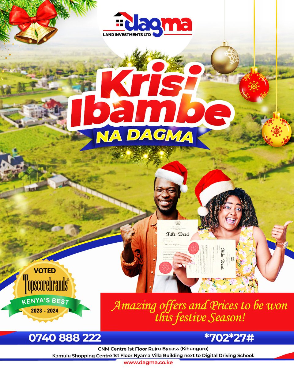 dagmaland's tweet photo. 🎄Christmas comes early 🎄

#KrisiIbambeNaDagma 

Unwrap the Magic of Christmas with Our Special Offers!  We've got incredible deals just for you🎅🛍️🎁

#WePromiseWeDeliver
#DagmaLandInvestment

miss curvy   Mombasa   #ElNino    Ksh 240,000    Remember Lots Wife https://t.co/FSD7LirBzp