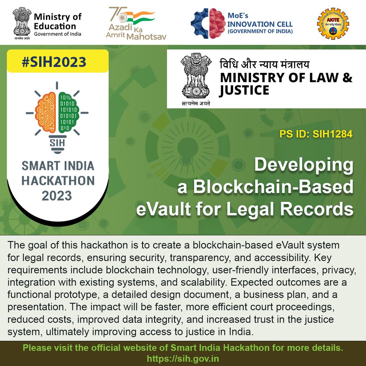 How can we revolutionize legal record-keeping in India with a blockchain-based eVault system, promising enhanced security, transparency, and accessibility? #sih #sih2023 #innovationseatmanirbharbharat #aicte #BlockchainInJustice #LegalInnovation