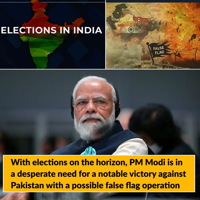 greennstella's tweet photo. As election in #India approaches, the escalating unrest and violence in #IIOJK appears to be following a familiar pattern in Modi's playbook – portraying a victim card and orchestrating false flag attacks to grab public's eyeball. How long can he continue to deceive his nation? https://t.co/OKHWDCpw8I