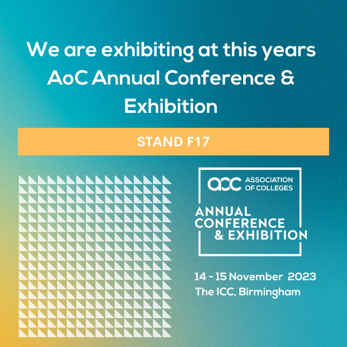 grofar_tweets's tweet photo. We're very excited to be exhibiting at the Association of Colleges conference on 14-15 November in Birmingham!
Come and chat with us at stand F17 about how we can drive employer engagement and streamline processes with our award-winning Careers, Work Placement and CRM platforms. https://t.co/EkhmypyN5P