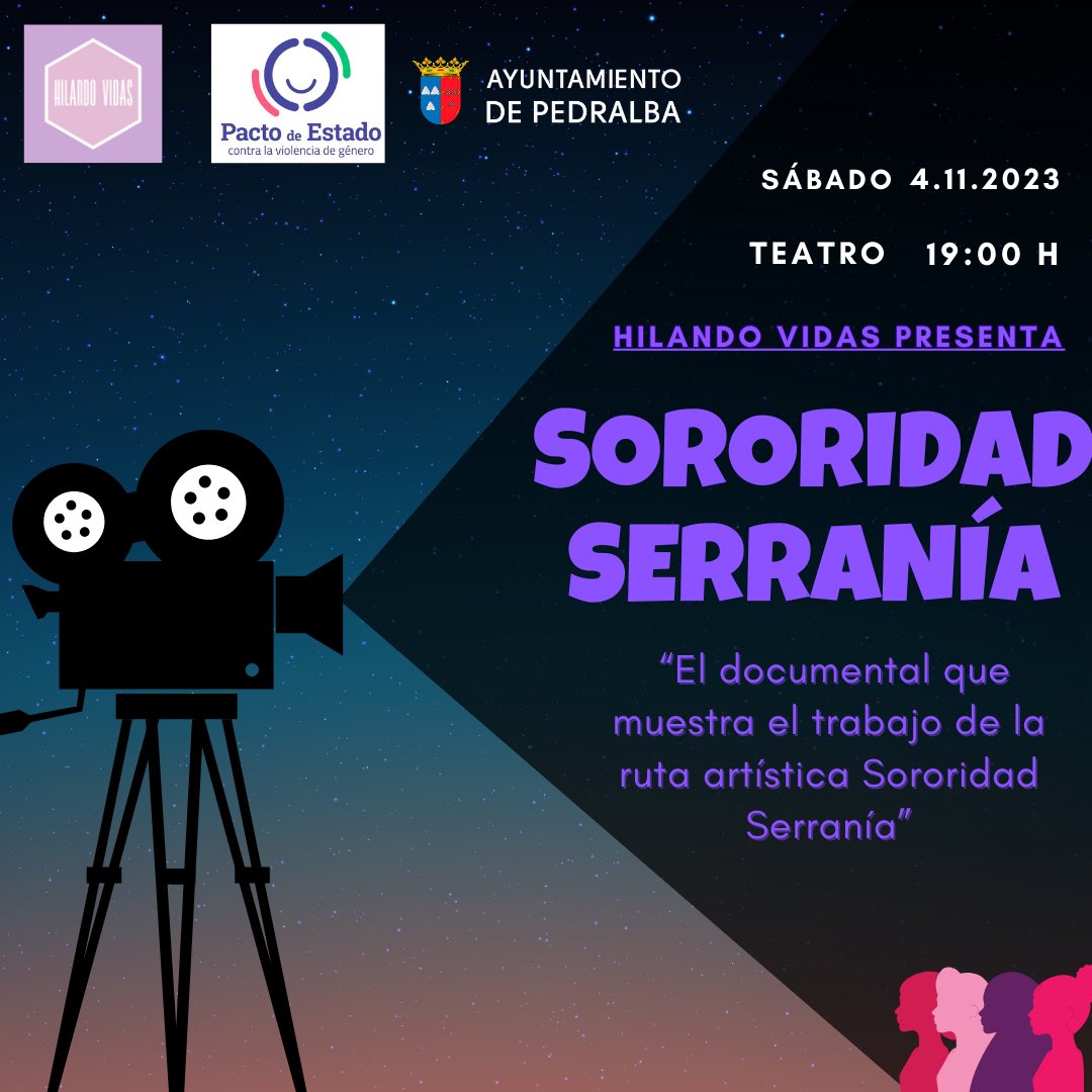 PedralbaAyto's tweet photo. 🎦 El ayuntamiento invita a todos los vecinos a la proyección del documental de ‘Hilando Vidas’: Sororidad Serranía.

⏰ 19:00 horas

📌 Teatro. https://t.co/x7wgC65FgH