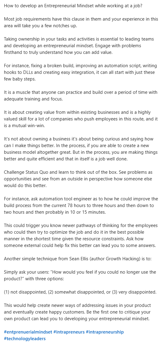 eturnti's tweet image. How do you develop an entrepreneurial mindset staying at a job? 

#enterprenuerialmindset #technologyleader