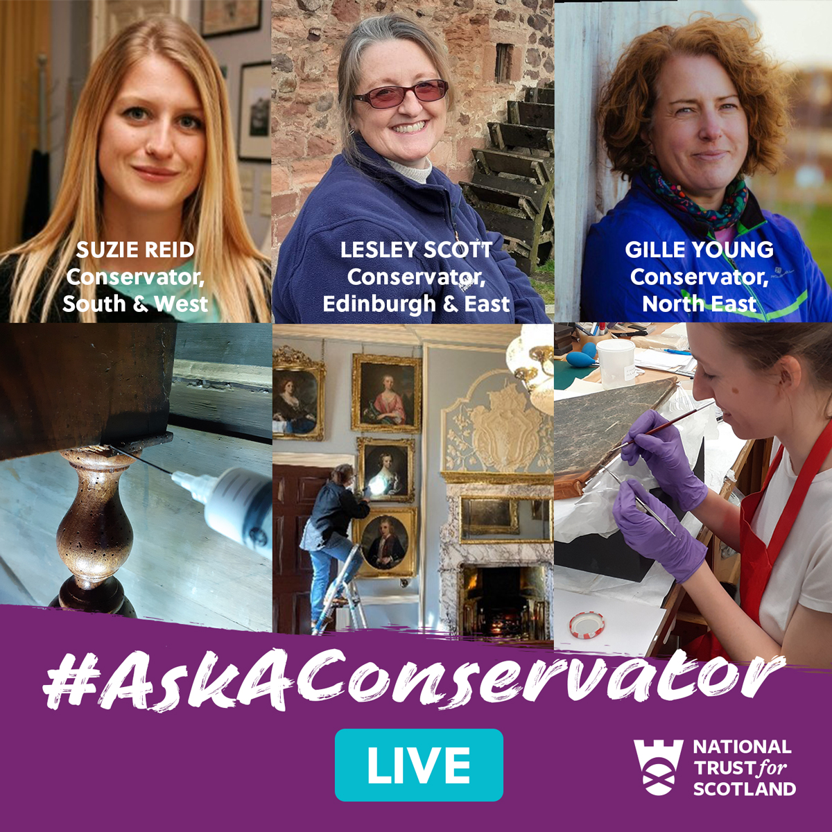 Do you have questions about what our Regional Conservators do? Want to know about how they work to preserve our historic collections and interiors? It’s #AskAConservator Day, and our experts are here to answer your questions – drop them in the comments ⬇️

#ForTheLoveOfScotland