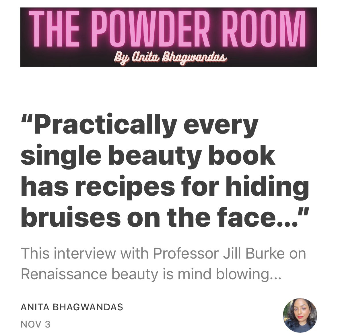 If you’re into beauty history in any way, you’ll love this interview…

anitabhagwandas.substack.com/p/practically-…