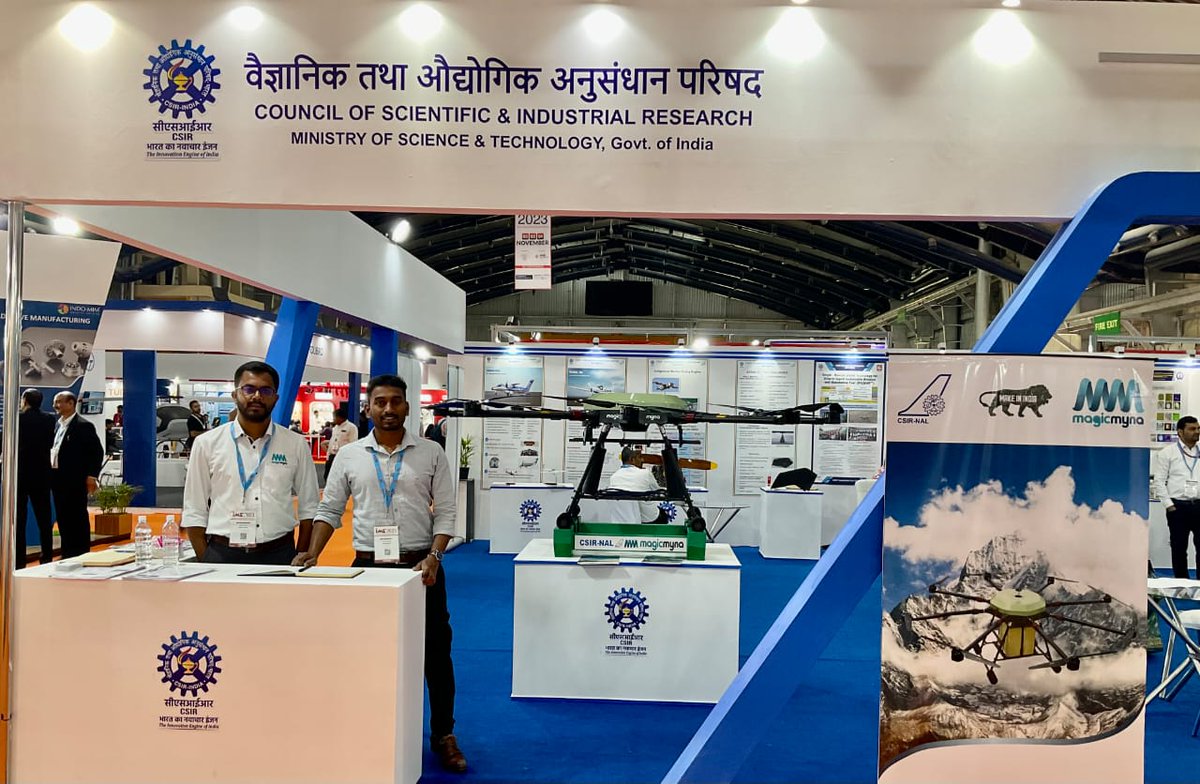 ssunils's tweet image. Team @MagicMyna proudly exhibits the customized MagicMyna  #Octaplus Heavy Lift #LogisticsUAV partnering @CSIRNAL @CSIR_IND  in the prestigious #IMS2023 inaugurated by Hon'ble Raksha Mantri Shri @rajnathsingh  in Bengaluru @DrJitendraSingh  @DrNKalaiselvi  #MakeInIndia  #MSME
