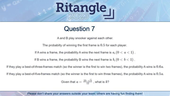 MEIMaths's tweet photo. Here is question seven of this year's Ritangle.

Remember we are now releasing questions 3x a week; Mondays, Wednesdays and Fridays. 

Make you your team doesn't miss any! https://t.co/n0XWIH8Fj0