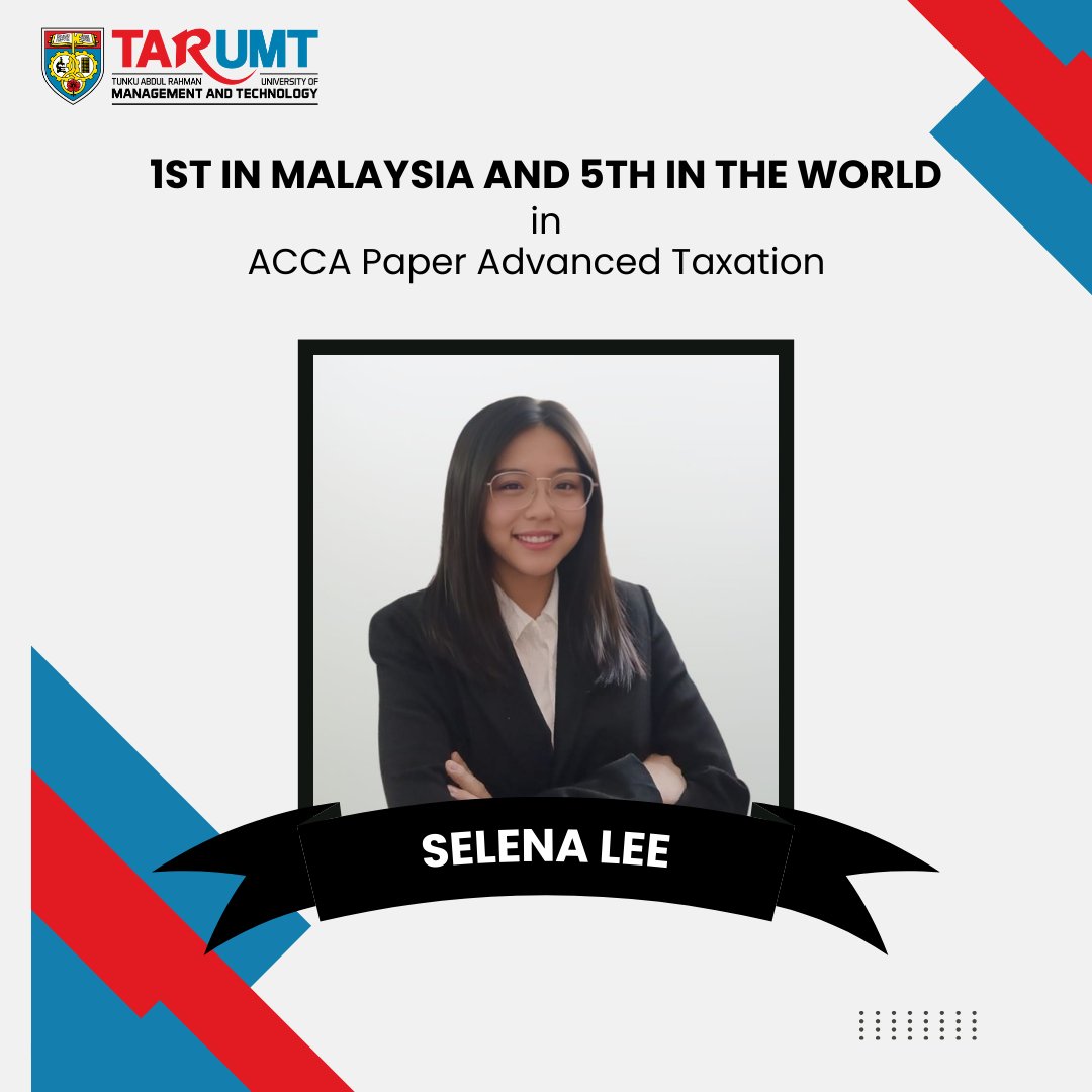 📢TAR UMT NEWS📢 Congratulations to Selena, our TARCian, for emerging first in Malaysia for the ACCA Examination, Paper Advanced Taxation (ATX). We are extremely proud of your achievement! #tarumt #beyondeducation #achievement #ACCA #ATX #AdvanceTaxation #Malaysia