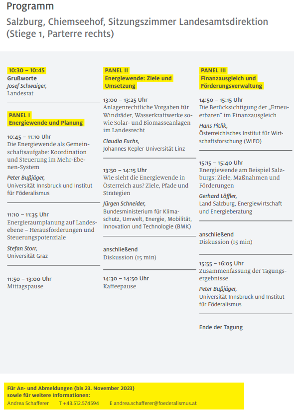 Wer ist noch nicht dabei? Das Klima wird wärmer. Wie schaffen wir die #Energiewende ? Was kann der #Föderalismus tun? Unsere Tagung dazu am 30.November widmet sich genau diesem Thema. Melde Dich gerne an!

Mehr unter: foederalismus.at/de/foederalism…