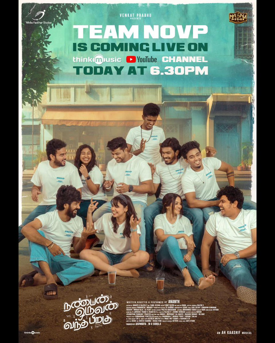 Team #NOVP coming live on #Thinkmusic YouTube channel at 6:30Pm to get the #PakodaParty started! 💯🔥🤩
#NOVP #PartyWithPakoda 

#Nanbanoruvanvanthapiragu 
A @vp_offl Gift

A life by @actorananth
Produced by @masala_popcorn @Aishwarya12dec

@thinkmusicindia @DoneChannel1