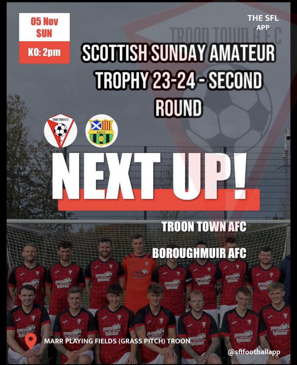 Next Fixture for the TT

🏆 home game against Boroughmuir FC

Come down and support the boys if you can 

🔴⚫️