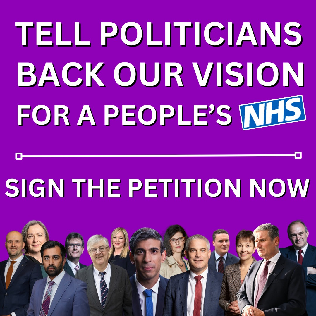 🚨 The NHS model has not failed the population; it is governments that have failed the NHS

▶️ Politicians must back our call for a People's NHS!

🖊️ Sign our petition: tinyurl.com/OurNHSVision