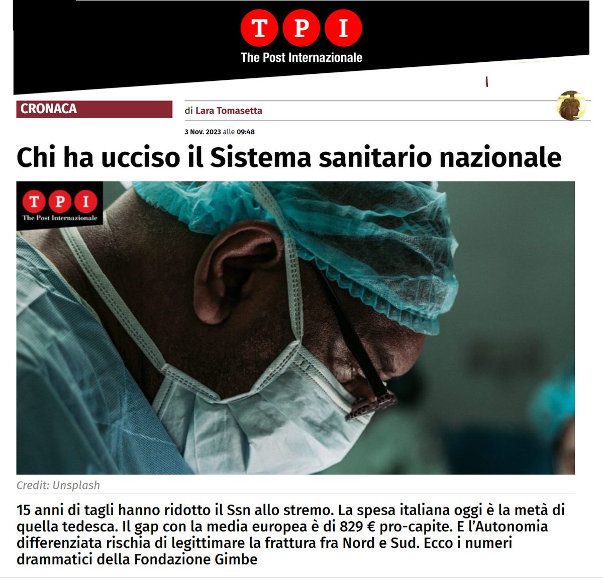 Passare giornate intere al pronto soccorso o attendere mesi per un esame o una visita specialistica è ormai la normalità.
Altrimenti basta pagare
#SalviamoSSN

tpi.it/cronaca/crisi-…