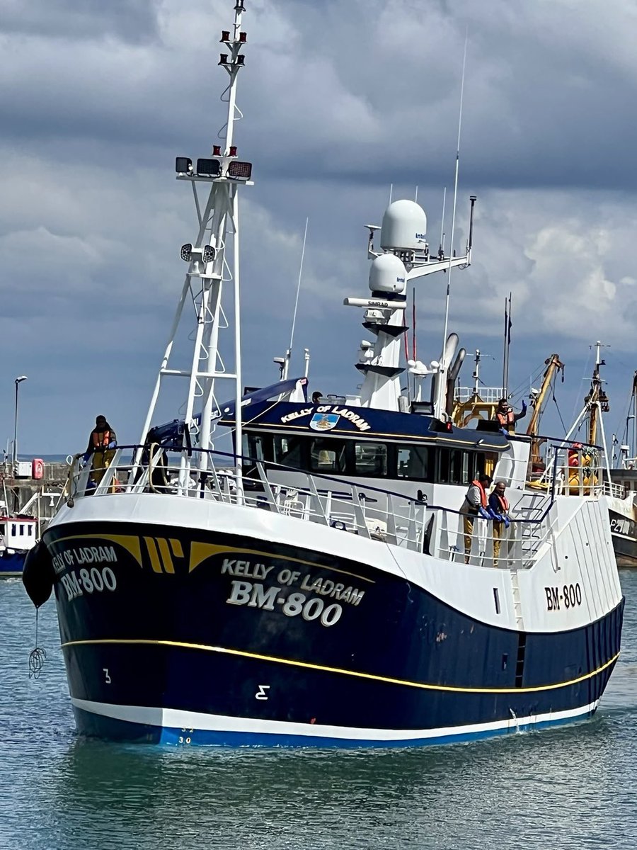 NewlynFishing's tweet photo. Wasting no time returning to #FishGrounds after the #Storm sees Skipper & Crew 'RachaelOfLadram' depart #Ice plant' .. as Leaders of the pack "Kelly & Karen" round #LandsEnd in pursuit of Consumer Favourite @MSCintheUK ...#CornishHAKE ..... #EatMoreHAKE https://t.co/qj3daRbaJm