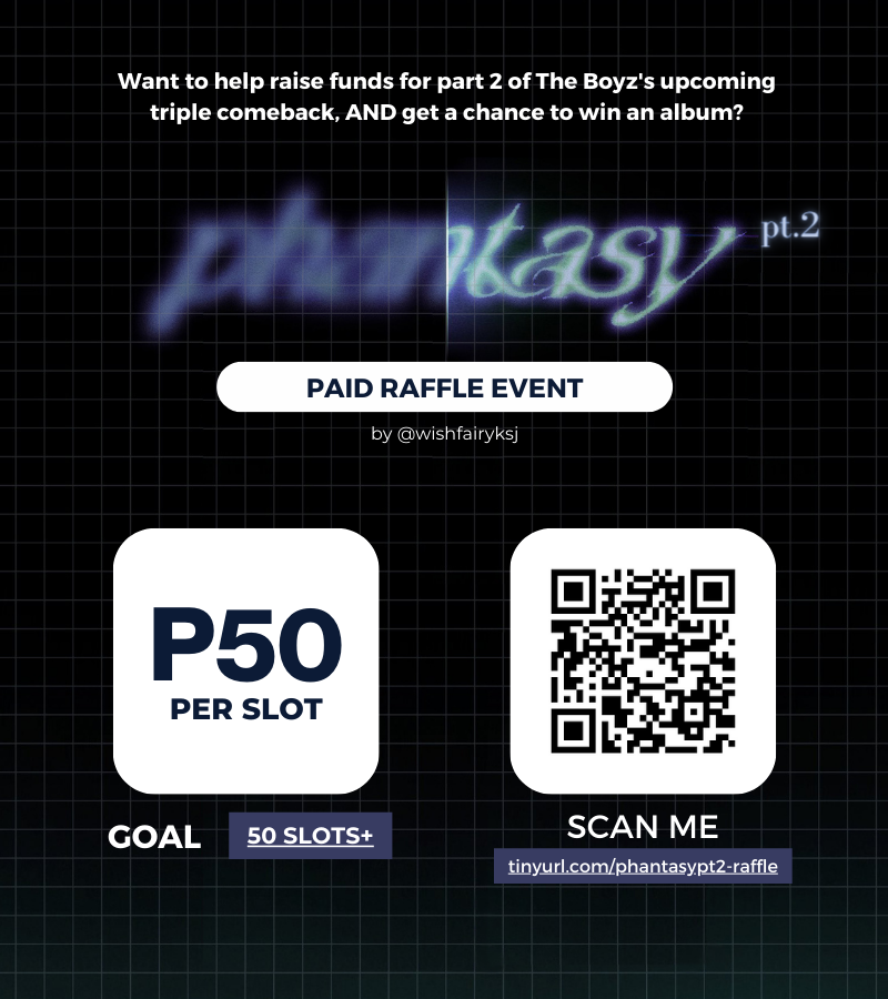 wishfairyksj's tweet photo. — THE BOYZ 2nd Album <PHANTASY> pt.2 - Sixth Sense | Paid Raffle Event ★  

🧾 : ₱50 per slot

⋆ LIKE &amp; RT 
⋆ All raised funds will be sent to @TBZFUNDS_PH (for @TBZ_strm)  

🗒️ Donation Form : https://t.co/ky8y9VFWof
🔗 Tracker : https://t.co/0q7eU3vDIR https://t.co/nPxIxA0UoA