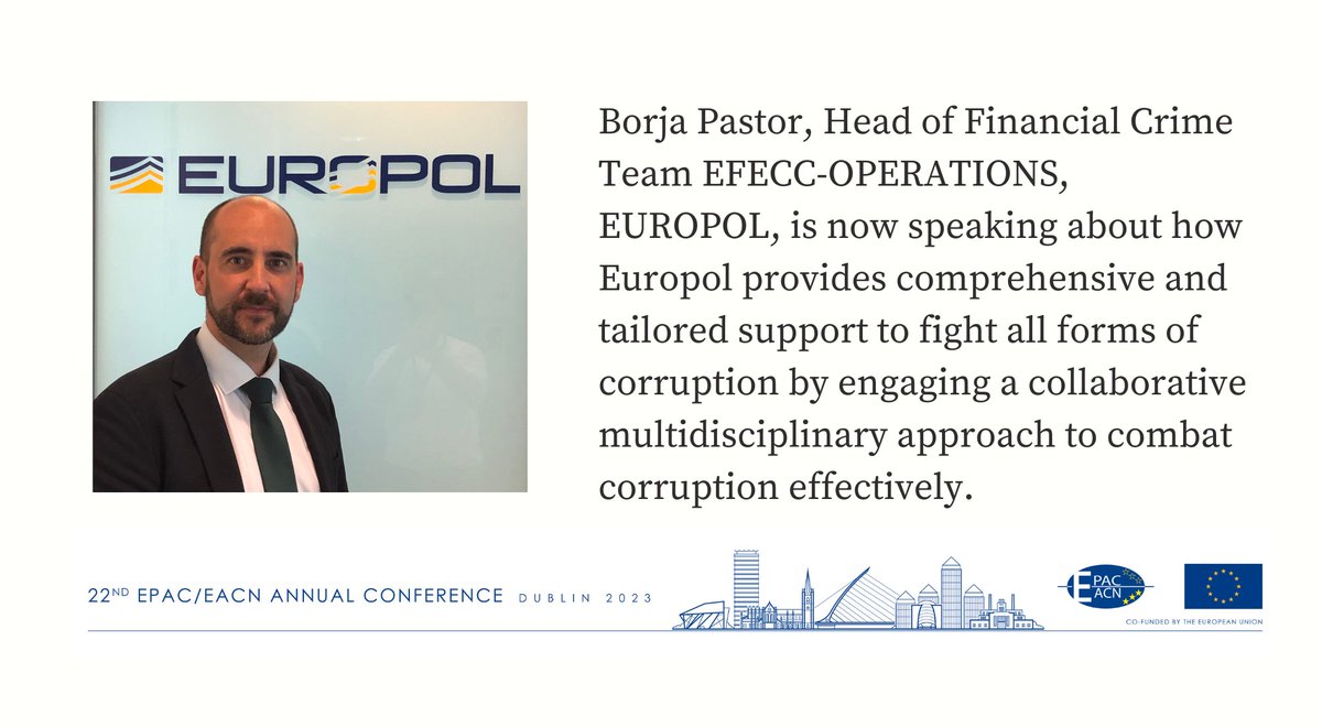 GardaOmbudsman's tweet image. Borja Pastor, Head of Financial Crime Team EFECC-OPERATIONS, EUROPOL is now presenting at #EPACEACN23