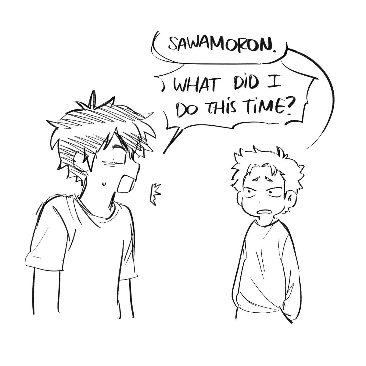 HAHA ANOTHER COMIC THING this might've been from a fic where they weren't on the same hs team but ended up together in college?? I drew these in like an hour they're so messy help