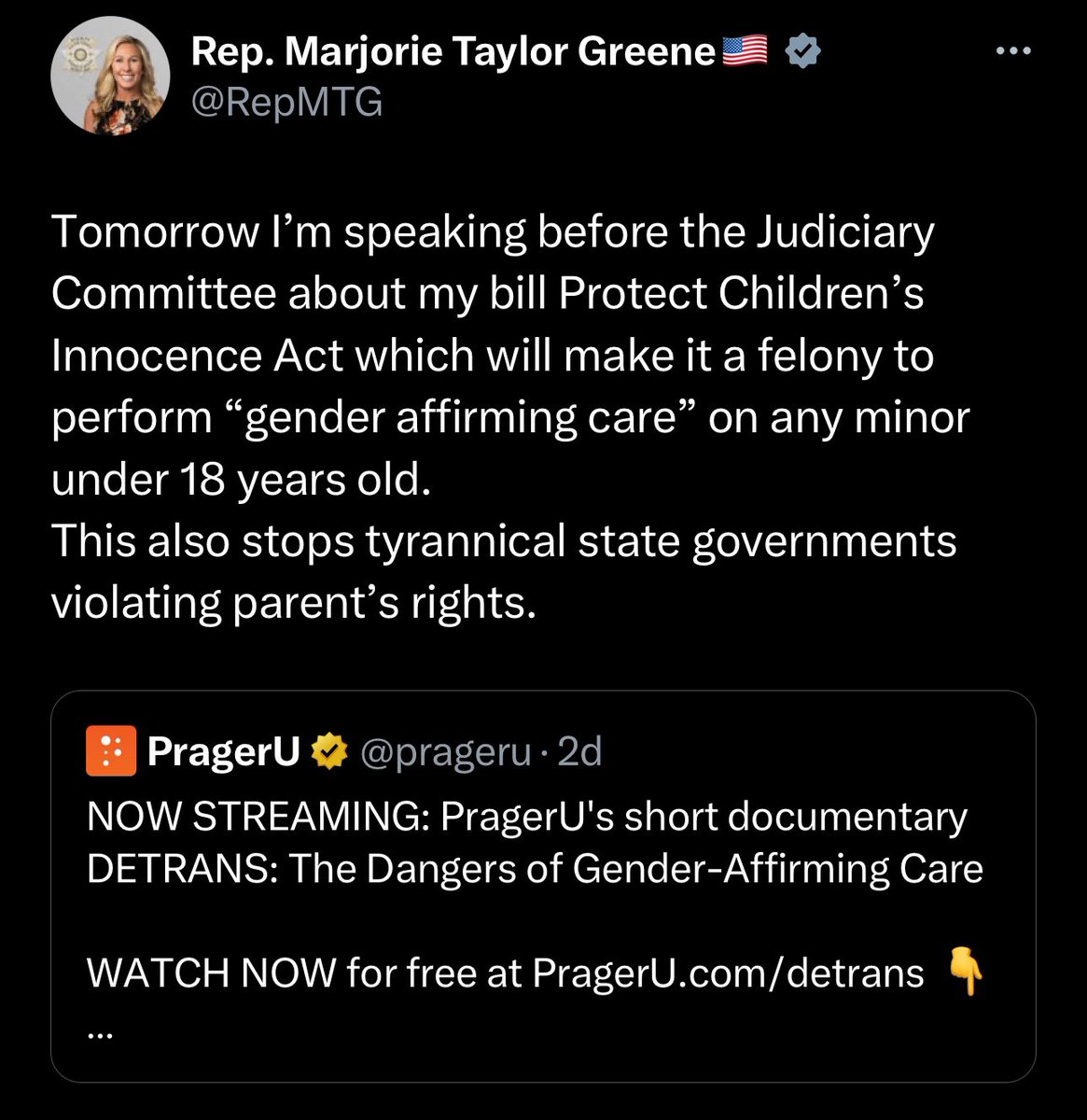 RyanShead's tweet image. While Marjorie Taylor Greene and Klan are fear-mongering over the transgender community…

I’m wondering when republicans plan on introducing something like the Protect Children from Being Shot In The Face at School Act?

…the name could use some work. 🤷🏻‍♂️