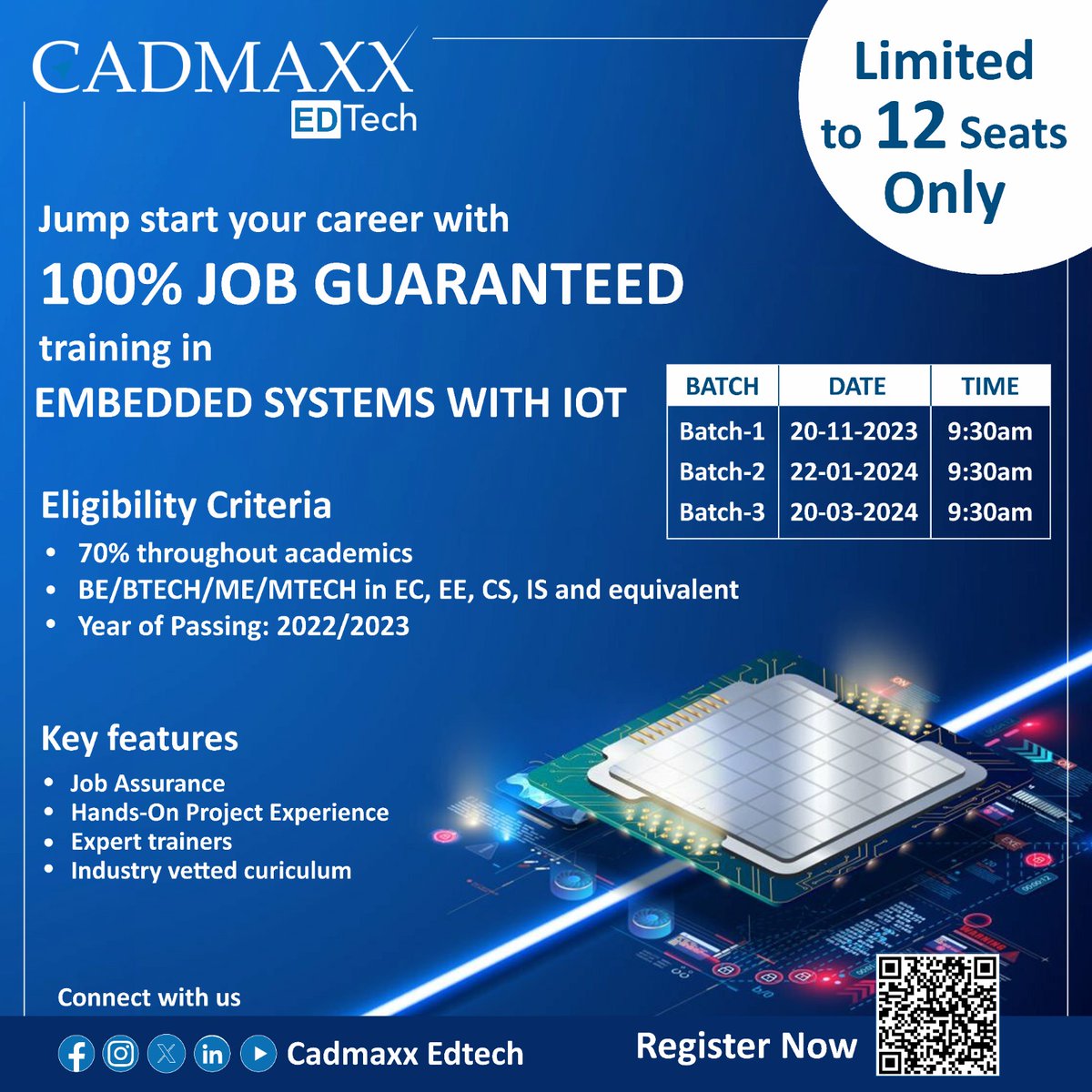 cadmaxxedtech's tweet image. Jump start your career in Embedded Systems with IoT with a 100% job guarantee from CADMAXX Edtech! 

Registration Link : tinyurl.com/bdstthpr

Reach out to us, at 9980562182 or info@cadmaxxedtech.com. 

#CADMAXXEdtech #EmbeddedSystemsEngineer #IoTEngineer #TechJobs