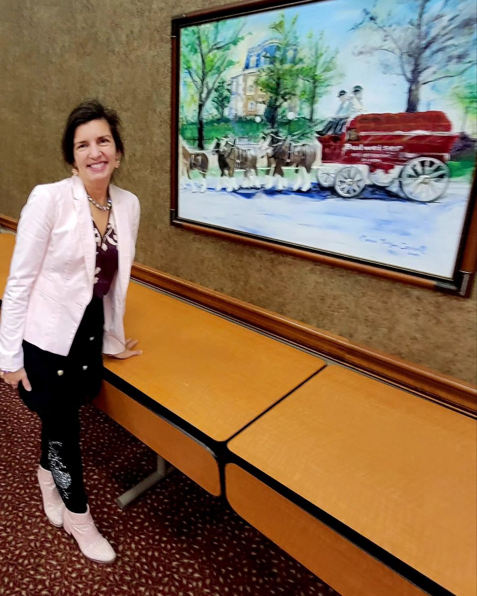CarrieTergin's tweet photo. One of the most fun paintings I ever did, the Budweiser Clydesdales in front of the Governor's Mansion, purchased at the American Cancer Society auction by Joe Scheppers in 2003! Loved seeing it at West Side Business Association this morning in the Clydesdale Room. #MayorArtist https://t.co/AGoZ8PeedL