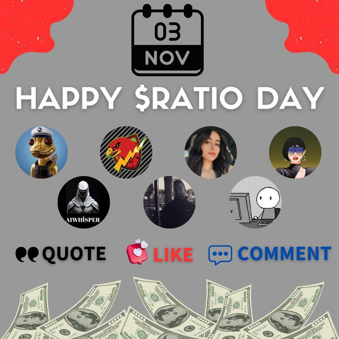 joinairdrops's tweet photo. 3 NOVEMBER "HAPPY $RATIO DAY"

The strongest farmers in the $RATIO Ranking

This is the last opportunity. @ethratio 

Do these to earn 1,000,000 Points.

1️⃣Follow @0xkopil @Seymirel @muratacar0990 @radageth @joinairdrops @AI_DropPioneer @Zeliscii
2️⃣ Like❤️ Rt 🔁 this post
3️⃣ Quote with $RATIO

Good luck !