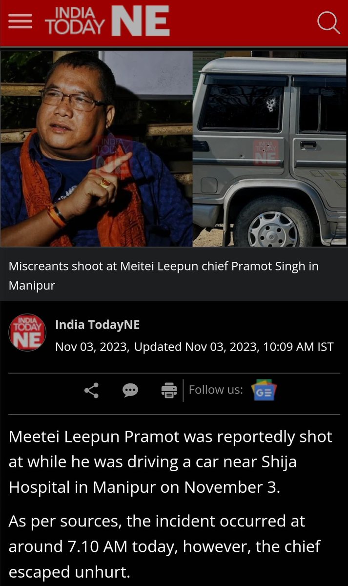 Another drama from Terrorist Pramod Singh.

* Nobody knows where he was heading on early morning 7AM in densely populated Imphal.

* Shija Hospital and it's surrounding has good security as well as multiple CCTV

* The bullet marks indicated the shot occurred while the car is