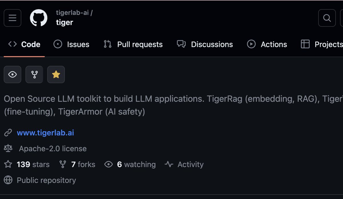 TigerLabAI's tweet photo. Just one day since unveiling our project (https://t.co/JkGxTzF8jJ) and we've already crossed 100+ stars on GitHub! 🌟 A huge thanks to the passionate open source community! This is just the start. We're committed to pushing the boundaries of this project even further. 🚀#llm #ai https://t.co/Tm4GFLlmT4