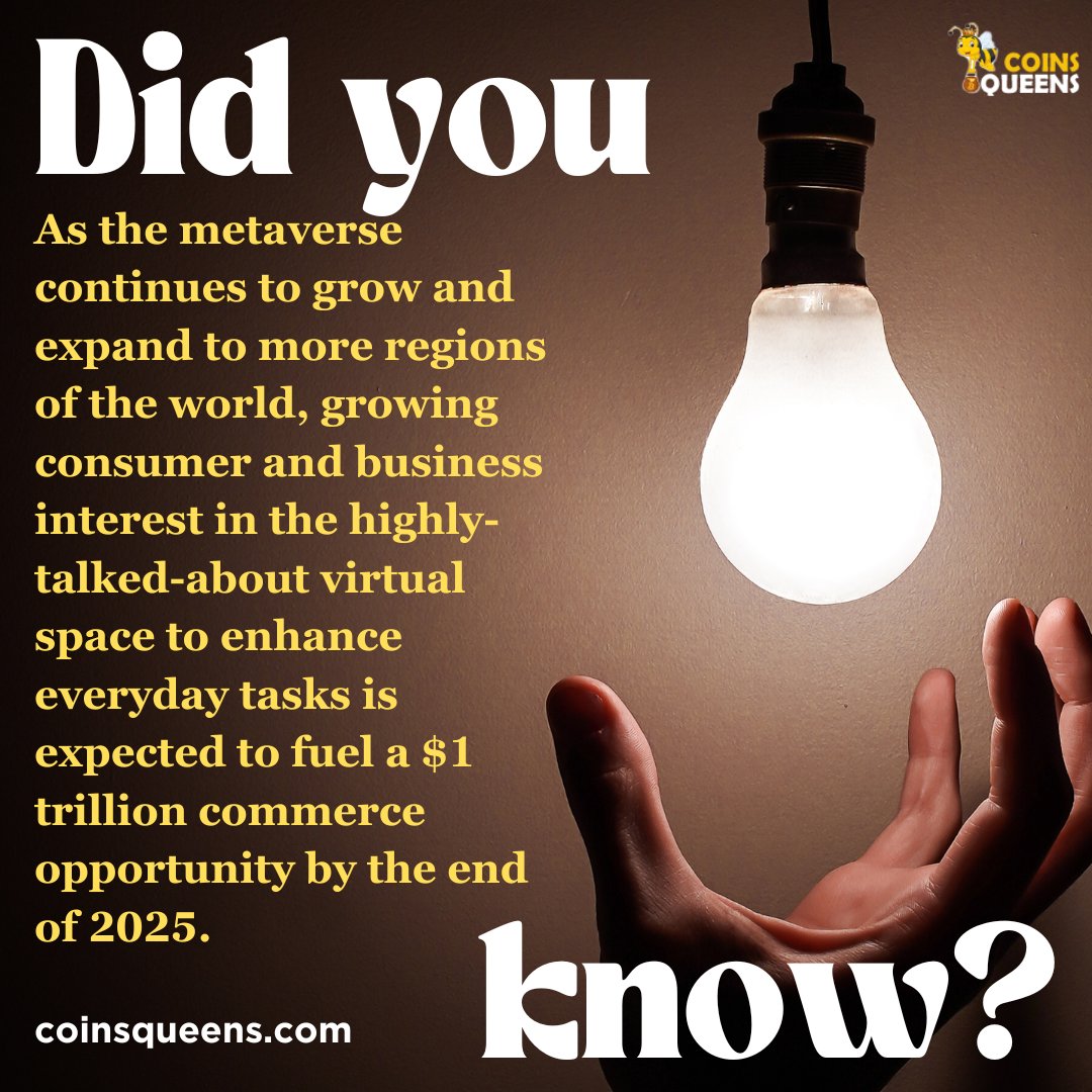 Coins_Queens's tweet photo. "π The #metaverse is booming, and it's not just about fun anymore. Get ready for a $1 trillion commerce revolution by 2025! π
Follow @Coins_Queens for more updates.
#MetaverseCommerce #virtualworld #Coinbase, #paypal #business #entrepreneurship #Startups #China #southkorea https://t.co/4B5nWaYCLa