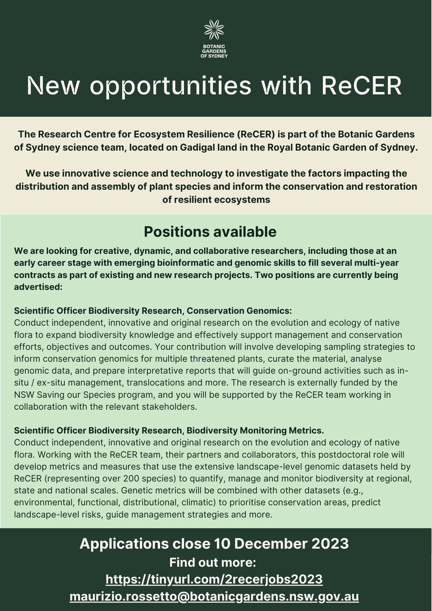 Two new positions in my team. If you are interested in conservation and restoration genomics and in exploring landscape level patterns and drivers, come and join the #ReCER team.